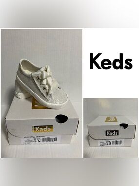 🆕KEDS - INFANT GIRLS 4 - NWT - CREAM WHITE SPARKLE KICKSTART SHOES